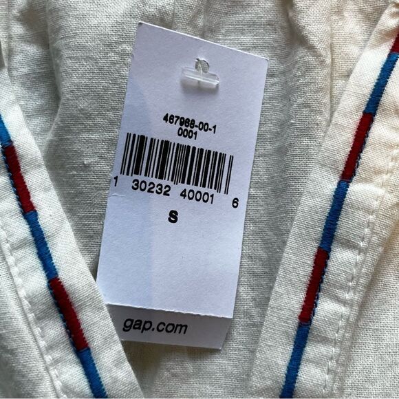 Gap Boho Blouse V neck Pullover Small Cream with red and blue trim - Picture 5 of 9